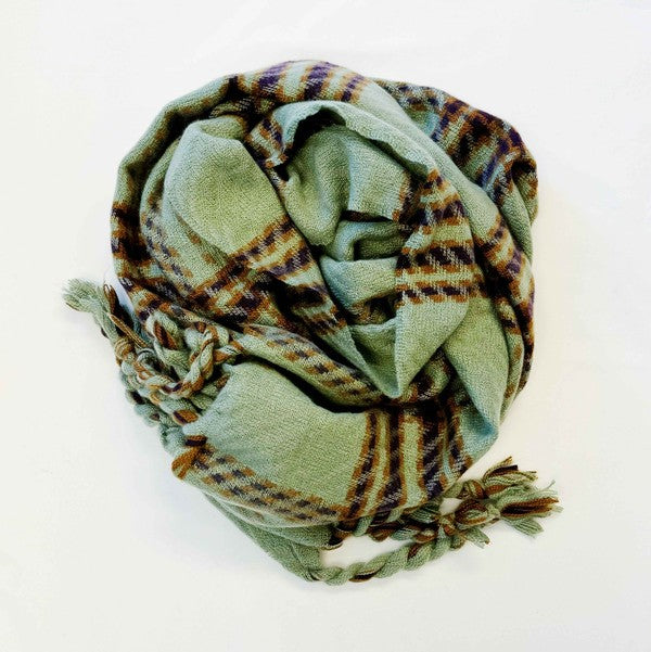 Women's Braided Fringe Plaid Scarf