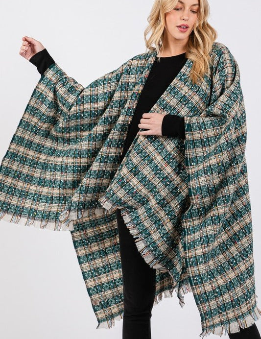 Women's Oversized Plaid Raw Edge Cardigan