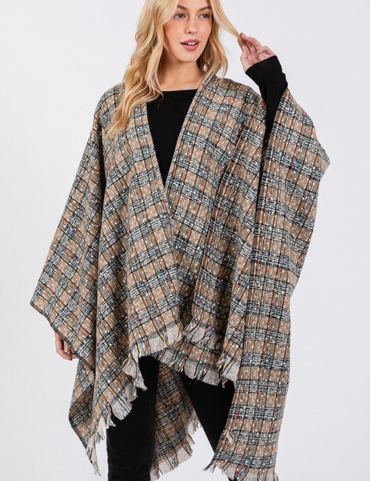 Women's Oversized Plaid Raw Edge Cardigan