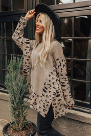 Women's Oversized Leopard Print High Neck Sweater