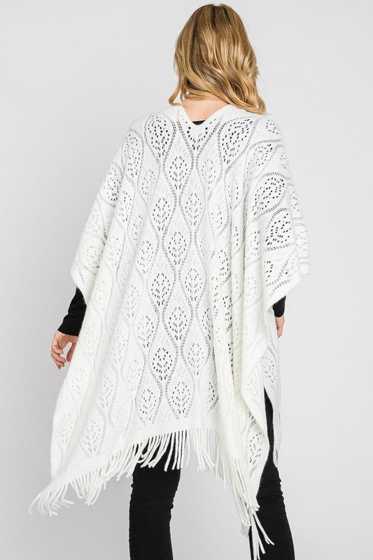 Women's Perforated Knit Fringe Cardigan