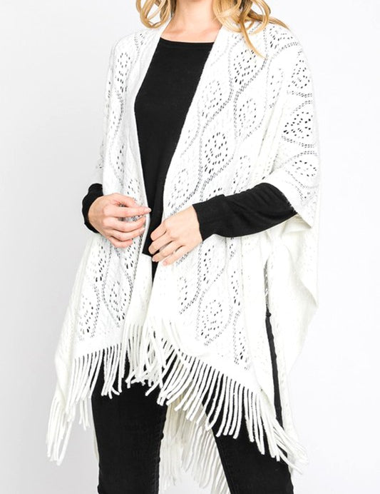 Women's Perforated Knit Fringe Cardigan