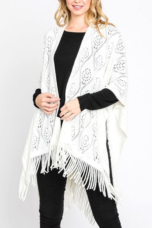 Women's Perforated Knit Fringe Cardigan