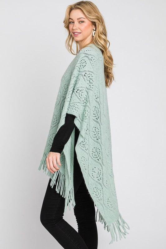 Women's Perforated Knit Fringe Cardigan