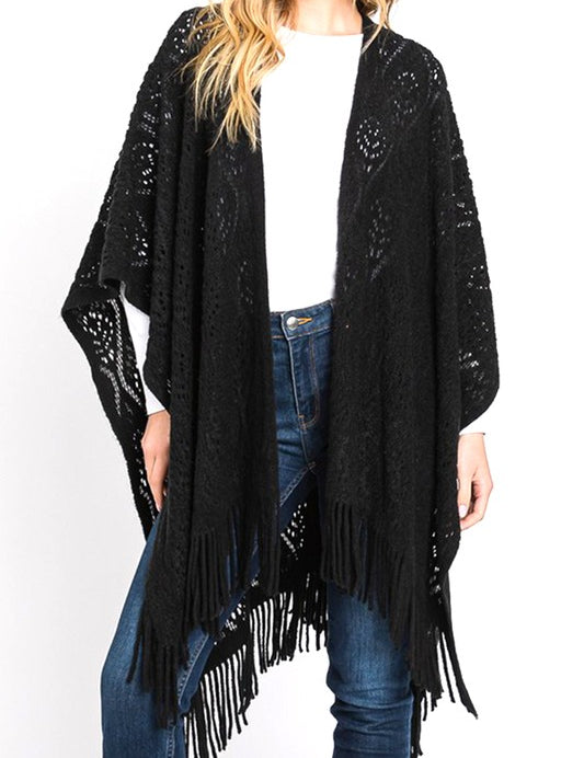 Women's Perforated Knit Fringe Cardigan