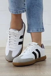 Women's Trendy Striped Lace-up Flat Sneakers