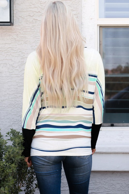 Women's Loose Fit Striped Color Block Long Sleeve Top