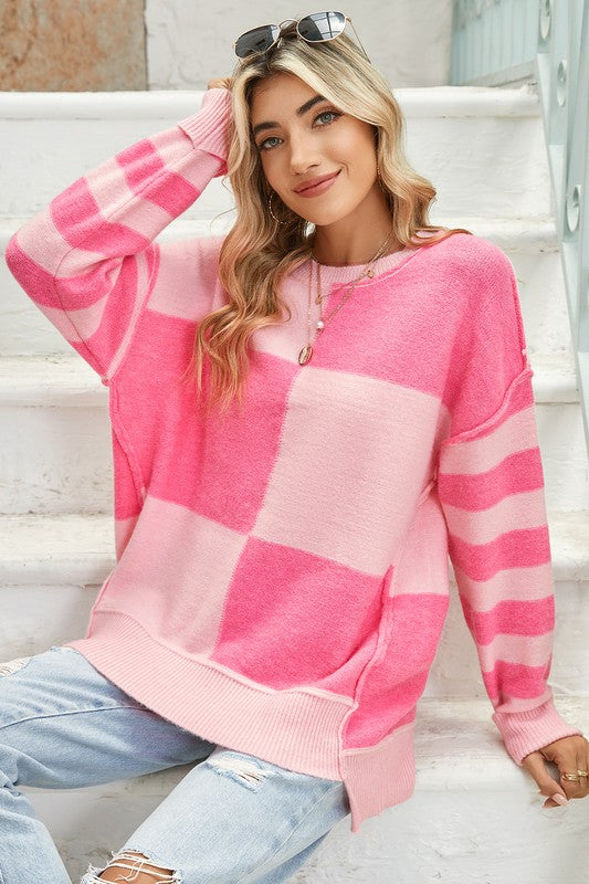 Women's Color Block Striped High Low Sweater