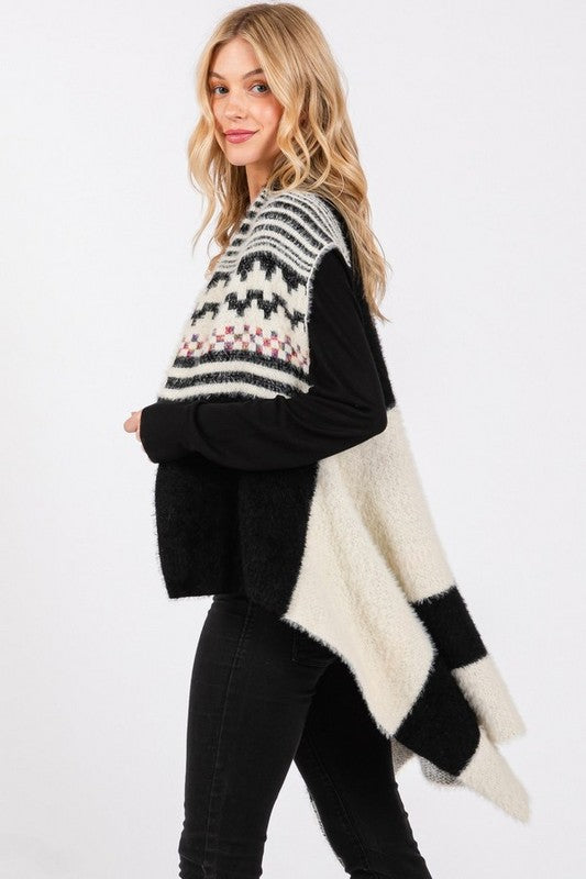 Women's Aztec Pattern Fuzzy Knit Winter Vest