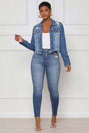 Women's Long Sleeve Button-Up Denim Jacket