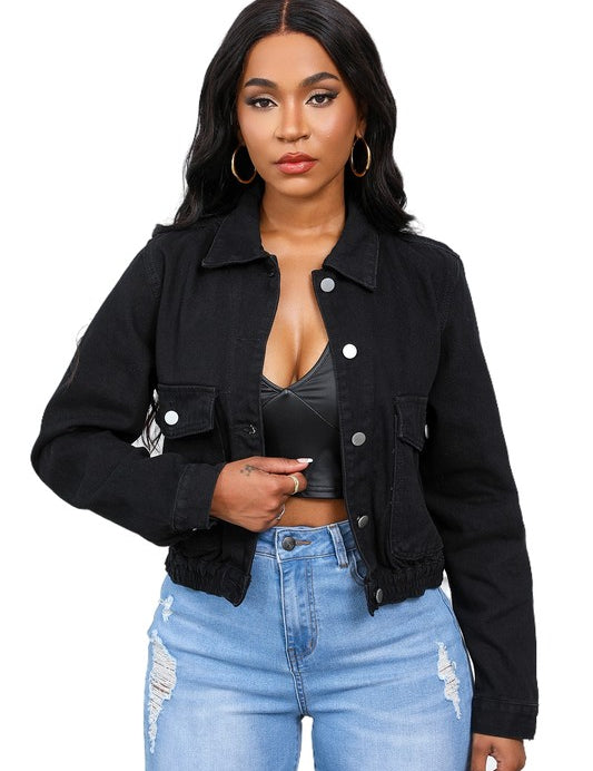 Women's Long Sleeve Button-Up Denim Jacket