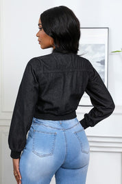 Women's Short-Length Denim Jacket with Snap Buttons