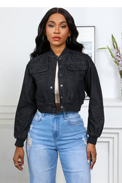 Women's Short-Length Denim Jacket with Snap Buttons