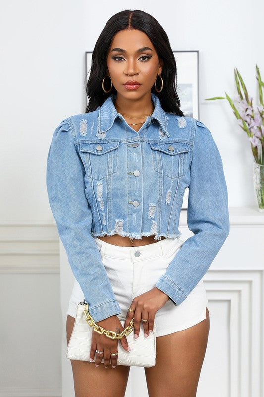 Women's Button-Up Denim Jacket with Front Pocket