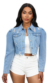 Women's Button-Up Denim Jacket with Front Pocket