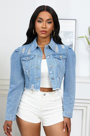 Women's Button-Up Denim Jacket with Front Pocket