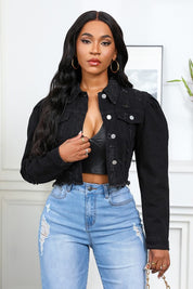 Women's Button-Up Denim Jacket with Front Pocket