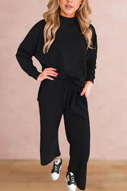 Women's Checkered Textured Pullover Top and Pants Set