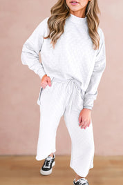 Women's Checkered Textured Pullover Top and Pants Set