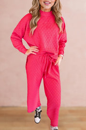 Women's Checkered Textured Pullover Top and Pants Set