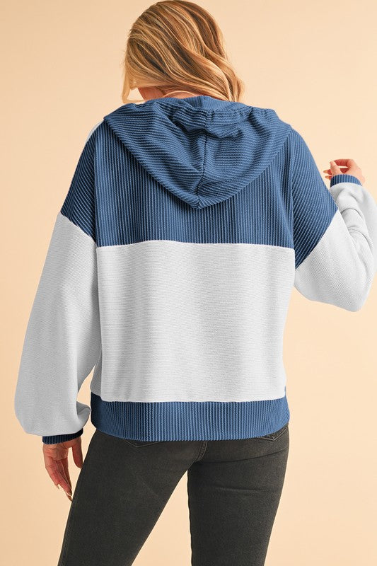 Men's Corded Drawstring Henley Hoodie with Patch Pocket