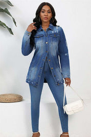 Women's Button-Up Denim Jacket with Front Pocket