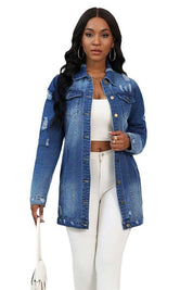 Women's Button-Up Denim Jacket with Front Pocket