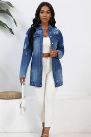 Women's Button-Up Denim Jacket with Front Pocket