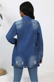 Women's Button-Up Denim Jacket with Front Pocket