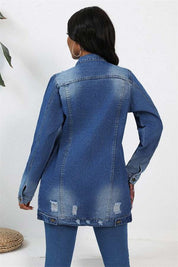 Women's Button-Up Denim Jacket with Front Pocket