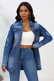 Women's Button-Up Denim Jacket with Front Pocket