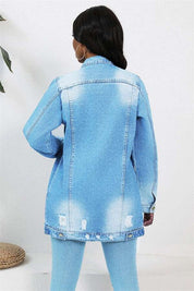 Women's Button-Up Denim Jacket with Front Pockets