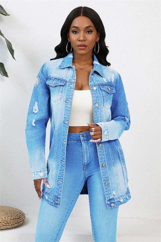 Women's Button-Up Denim Jacket with Front Pockets