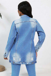 Women's Button-Up Denim Jacket with Front Pockets