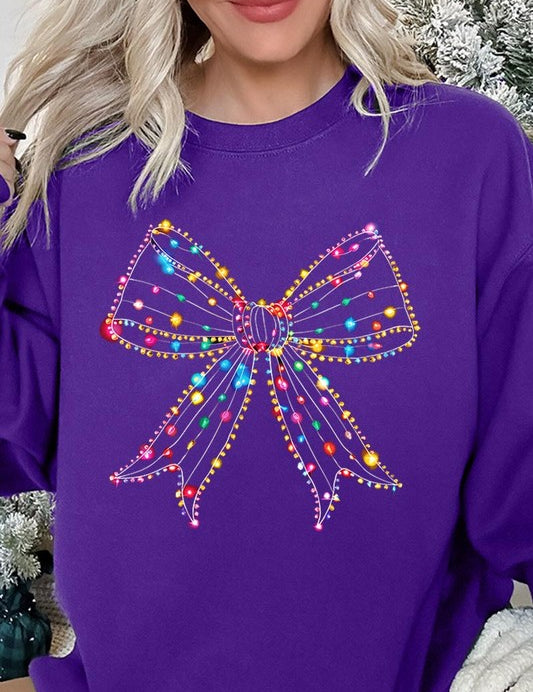 Christmas Lights Bow Graphic Fleece Sweatshirts