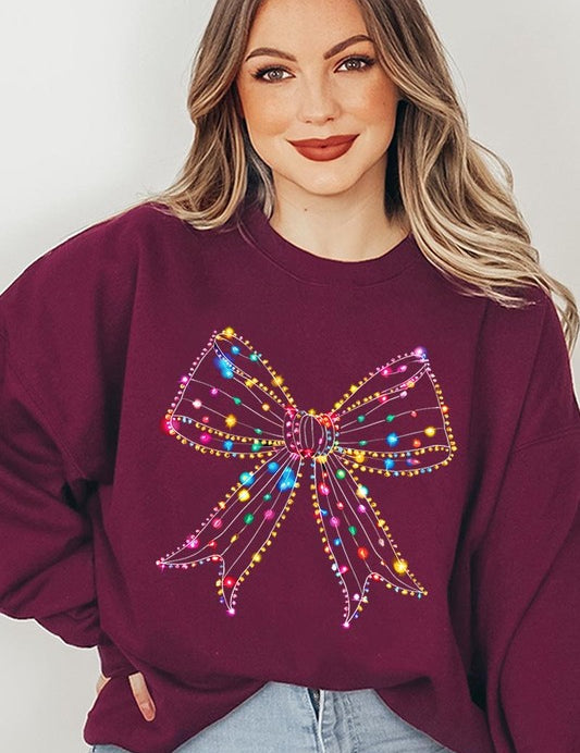 Christmas Lights Bow Graphic Fleece Sweatshirts