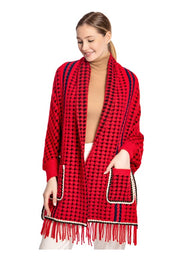 Women's Houndstooth Sleeve Poncho with Pocket