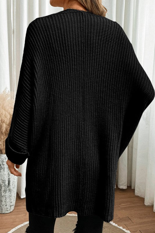 Women's Oversized Cable Knit Cardigan with Batwing Sleeves