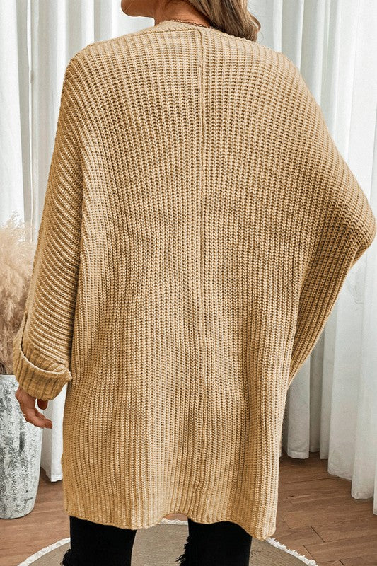 Women's Oversized Cable Knit Cardigan with Batwing Sleeves