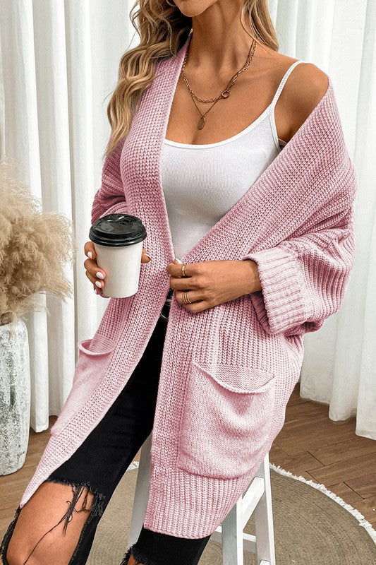 Women's Oversized Cable Knit Cardigan with Batwing Sleeves