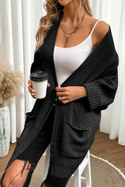 Women's Oversized Cable Knit Cardigan with Batwing Sleeves