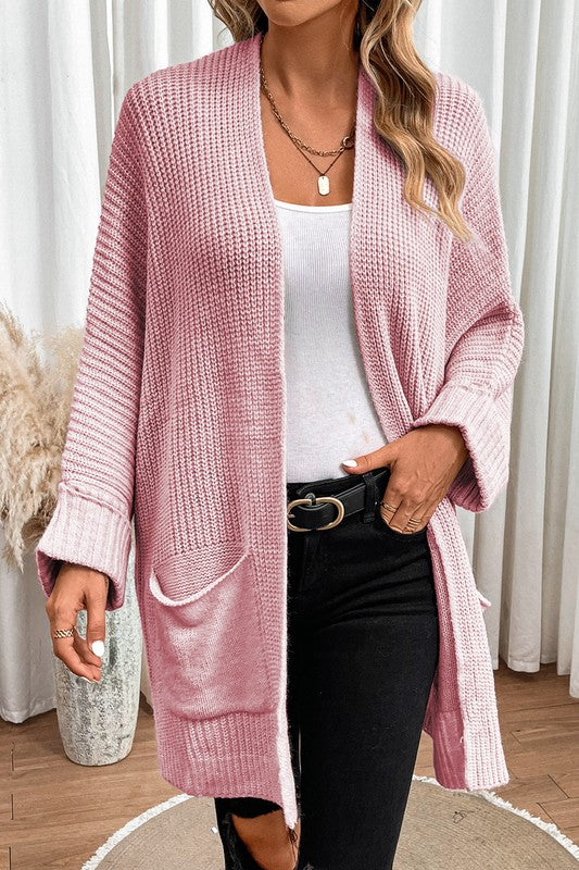 Women's Oversized Cable Knit Cardigan with Batwing Sleeves