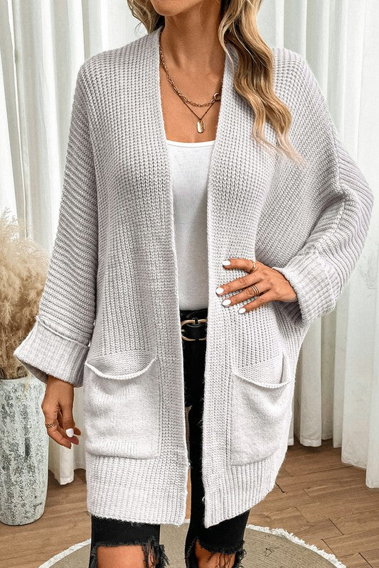 Women's Oversized Cable Knit Cardigan with Batwing Sleeves