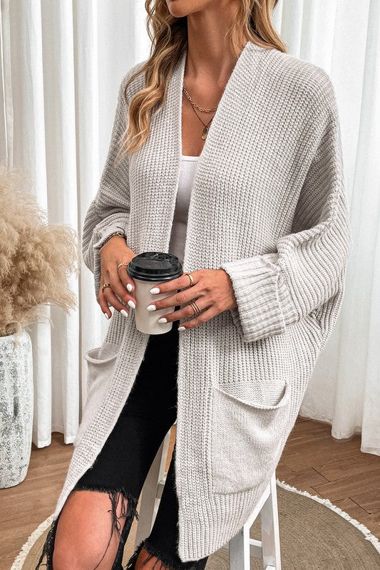 Women's Oversized Cable Knit Cardigan with Batwing Sleeves