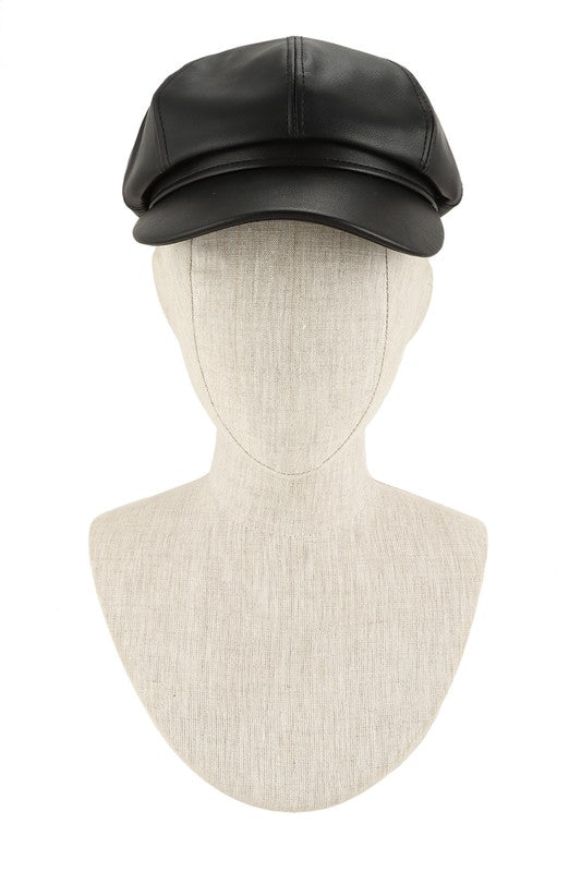 Women's Vintage Faux Leather Beret Cap