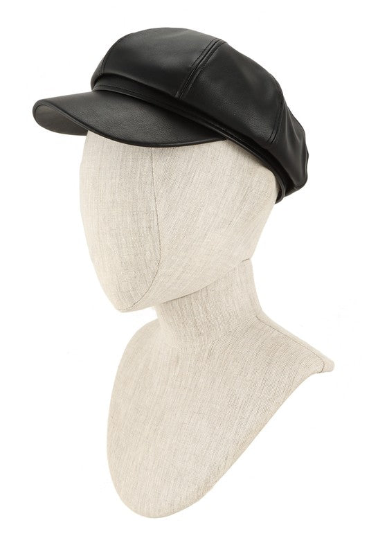 Women's Vintage Faux Leather Beret Cap