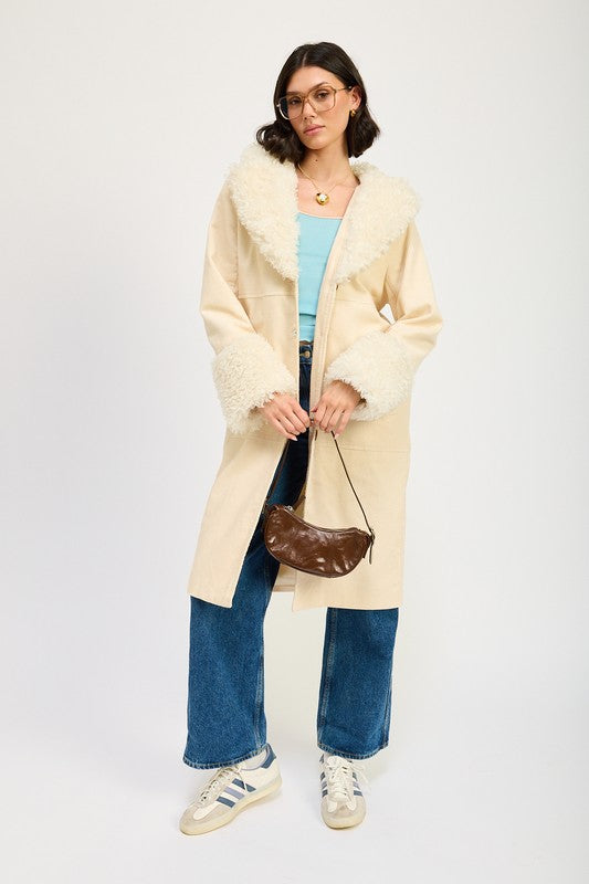 FAUX FUR MID TRENCH COAT