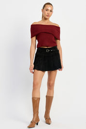 Women's Pleated Suede Skort with Belt