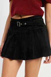 Women's Pleated Suede Skort with Belt