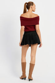 Women's Pleated Suede Skort with Belt